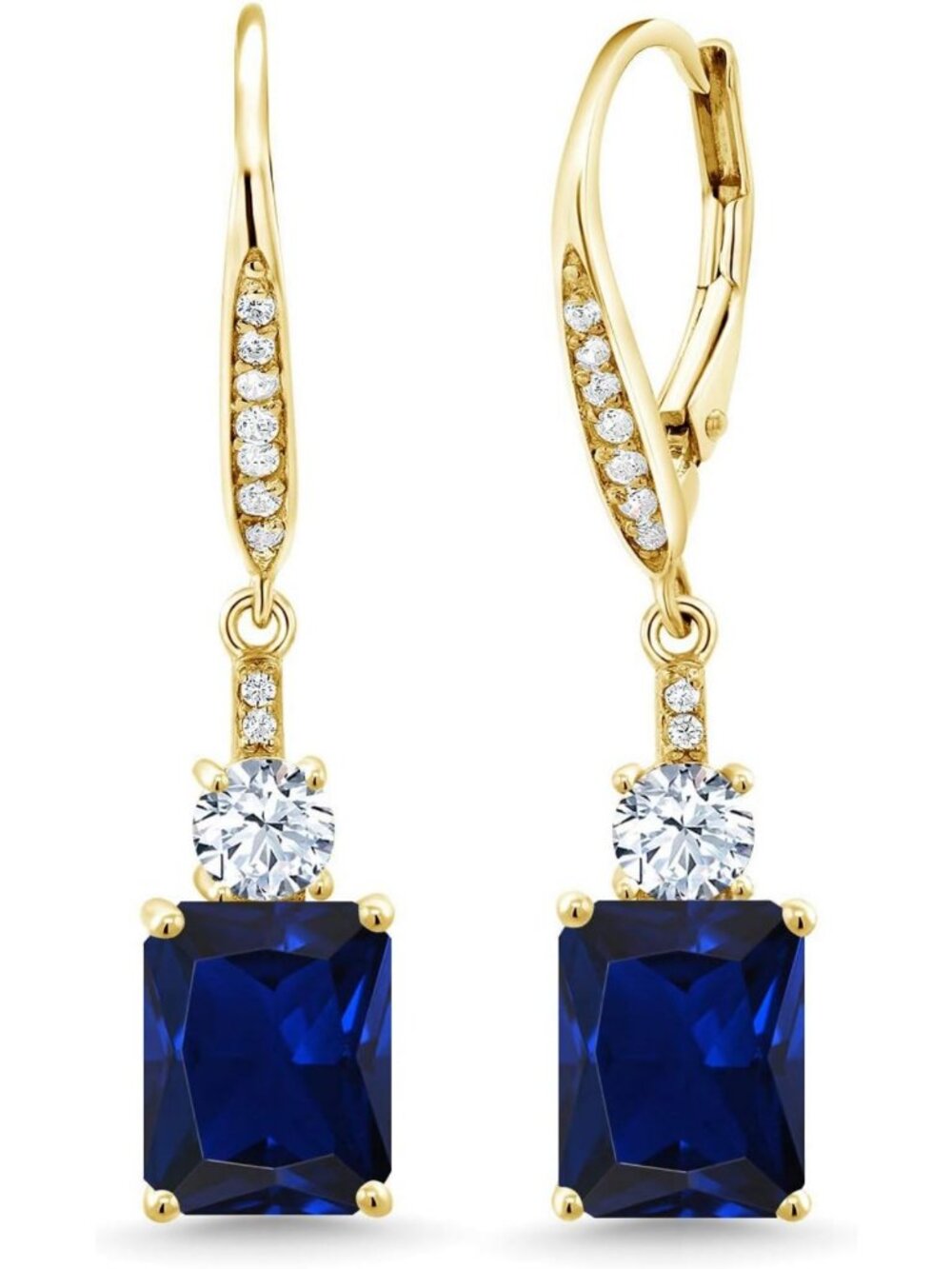 Elegant 4-5 Cttw Emerald Cut Drop Dangle Earrings | 18K Gold Plated | Fine